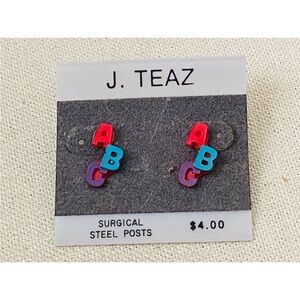 New on Card Old Stock Vintage 1980's ABC Pierced Earrings J. TEAZ